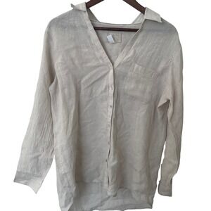 Sigrid Olsen Linen Button Down Shirt Beige Long Sleeve Women's Large Coastal